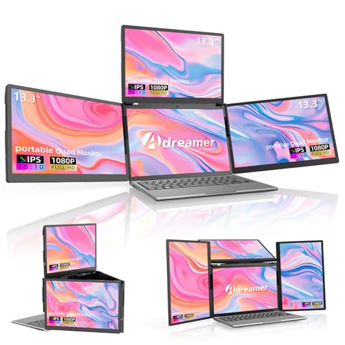 ADREAMER 13.3" Triple Screen Laptop Monitor Extender, Detachable 3 Screen Monitor for Laptop 11.6"-16", FHD 1200P IPS, Multi Screen Laptop Attachment, Compatible with Wins/MacOS(M1/M2/M3). 1