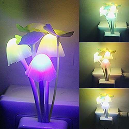 Mushroom Lamp Magic 3D LED Night Lamp with Plug Smart Sensor auto On/Off Flowers Bulbs Nature Mushroom Shape Light Home Decor Lights Automatic Sensor Light Multi-Color Changing Night Light with Automatic Glows in Dark with Holder Plug For Lenovo Phab Lenovo Vibe P1 Lenovo A6010 Plus Lenovo A6010 Lenovo Vibe P1m Lenovo Vibe S1 Lenovo A2010 Bedroom, Kids Room, Table Lamp, Office and Living Room - (D, White) 3