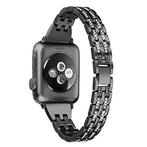 Dealfreez 38/40 MM Diamond Bling Metal Band Stainless Steel Replaceable Strap Bracelet Compatible with Apple Watch iWatch Series SE/6/5/4/3/2/1 (Black) 2