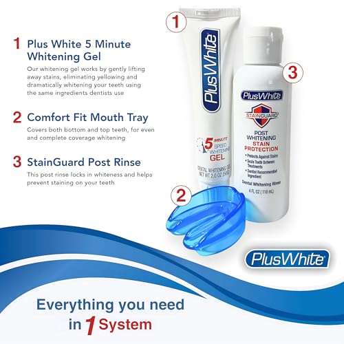 Plus White Premier Whitening System - 5 Minute Speed Whitening Gel, Comfort Fit Mouth Tray & StainGuard Post - Dentist Approved & Professional Grade (2 oz Tube, Mouth Tray and 4 oz Post Rinse) 3