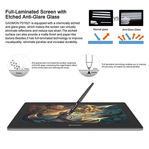 GAOMON PD1621 15.6 Inch 4K Finger Touch Screen Drawing Tablet 105% NTSC Full-Laminated Anti-Glare Pen Display with New Generation Pen for Professional Artists 5