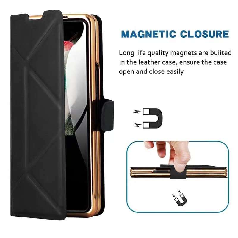 SkyTree Wallet Case with S Pen Holder for Samsung Galaxy Z Fold 4 2022 Folding Wallet Case Cover with Screen Protector, Leather Flip Cover for Samsung Galaxy Z Fold 4 5G - Black 4