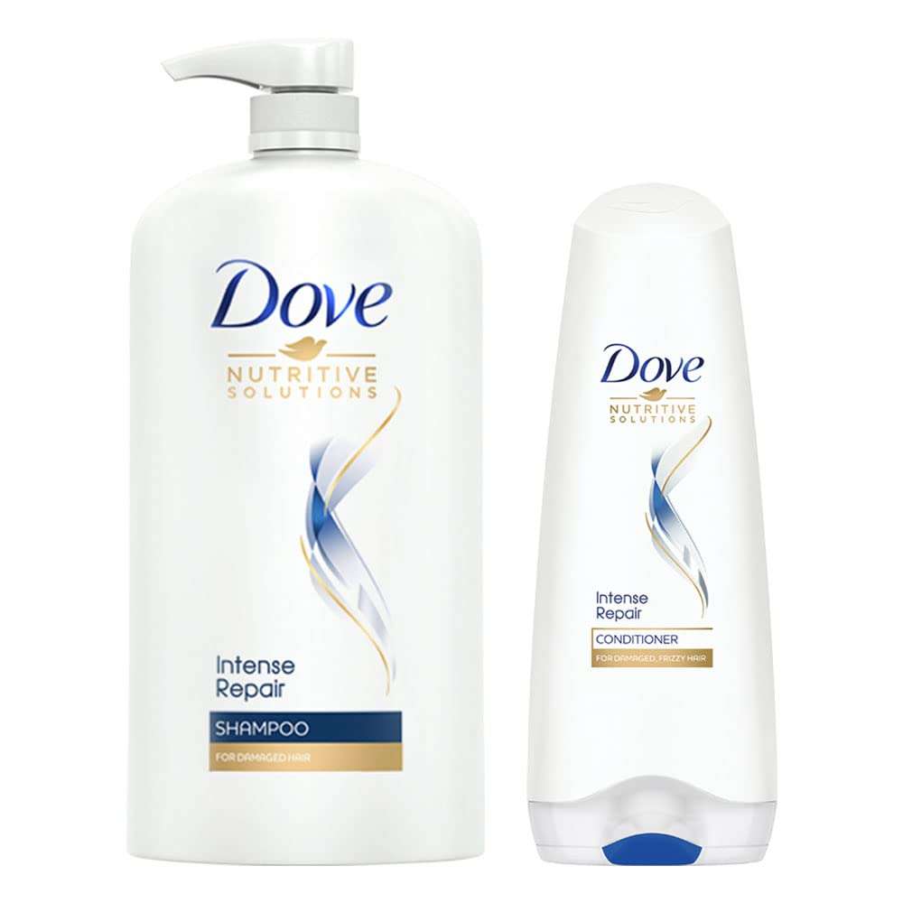 Dove Intense Repair Shampoo 1 Litre + Conditioner 175ml, Combo | For Dry and Damaged Hair | Enriched with Fibre Actives | Strengthening Shampoo for Smooth & Strong Hair 1