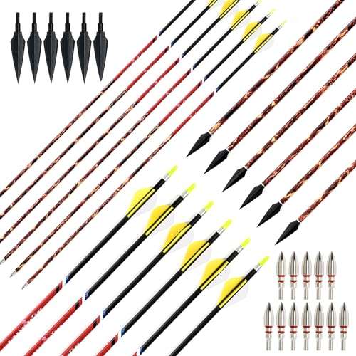 Linkwin Camo Series Hunting Carbon Arrows 30 inch Spine 300 340 400 500 for Compound Bow Recurve Bow Hunting or Practicing Archery (Combat camo, 500 Spine 30 inch) 2