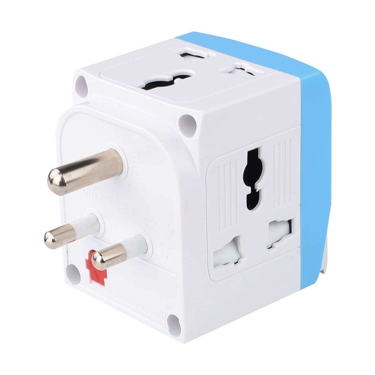 MX 3-in-1 Universal Travel Adapter Multi-Plug with Individual Switch and LED Indicator 3 pin 5 Amps - 250 Volts for Home and Official use, Blue(Pack of 2) 3