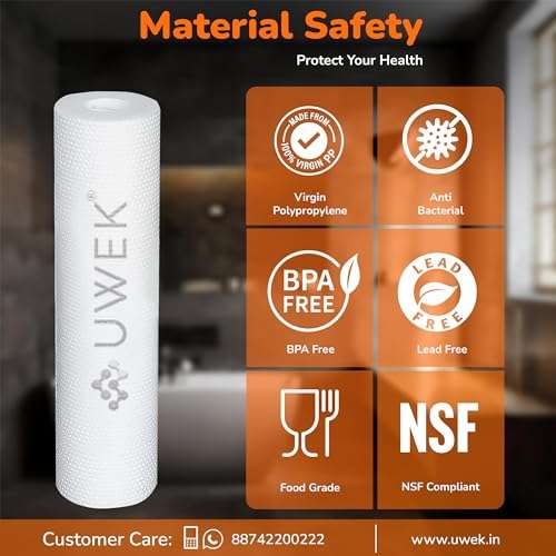 UWEK Gold 10 Inch High Density Spun Pre Filter 5 Micron PP Spun Cartridge 120 gm Sediment Filter Candle Compatible with RO Pre-Filter Housing of Water Purifier (Pack of 2 Spun + Spanner) 3