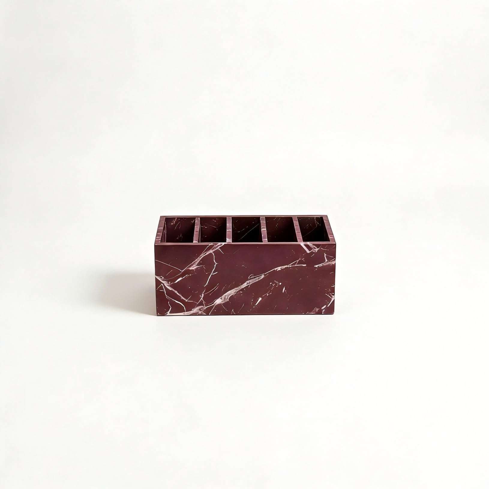 Marble Desk Organizer and Pen Holder, for Bathroom Organizers and Storage, Toothbrush Holders, Bathroom Counter Organizer, and Vanity Organizer, Purple-Red with White Veins (Five Layers) 5