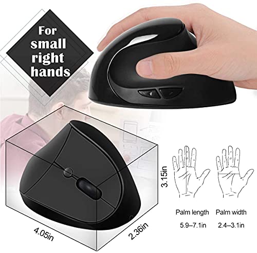 Wirless Vertical Mouse，Rechargeable 2.4G Ergonomic Mouse, Silent Mice 2.4G Optical USB Mouse，DPI 1000/1200/1600,6 Buttons for PC, Desktop, Laptop-Black … 3