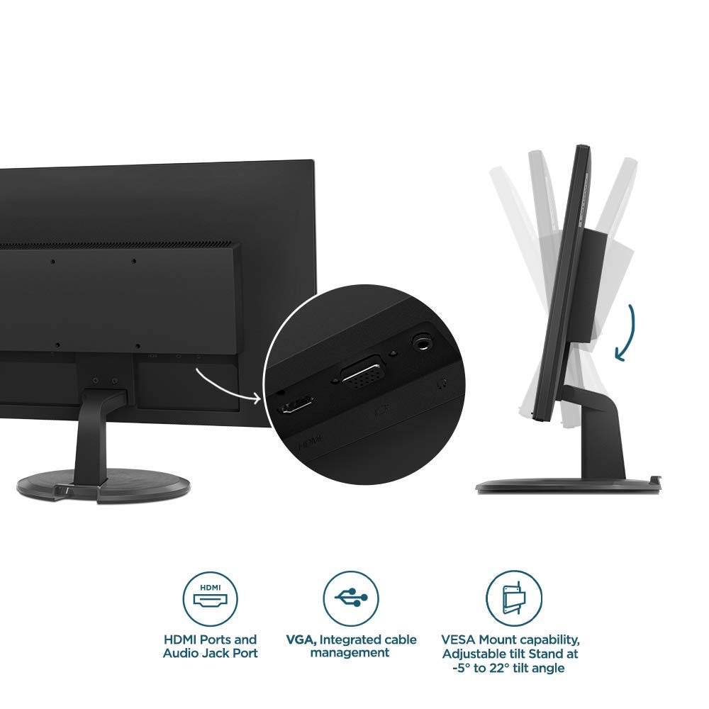Lenovo D22-20 21.5" Work & Play Monitor, 1920x1080 FHD TN Panel, LED Backlit, 75Hz 5ms Response time, 1VGA Port, 1HDMI, with HDMI Cable, Audio Out, VESA Mount, TÜV Rheinl& Low Blue Light for Eye Care 4