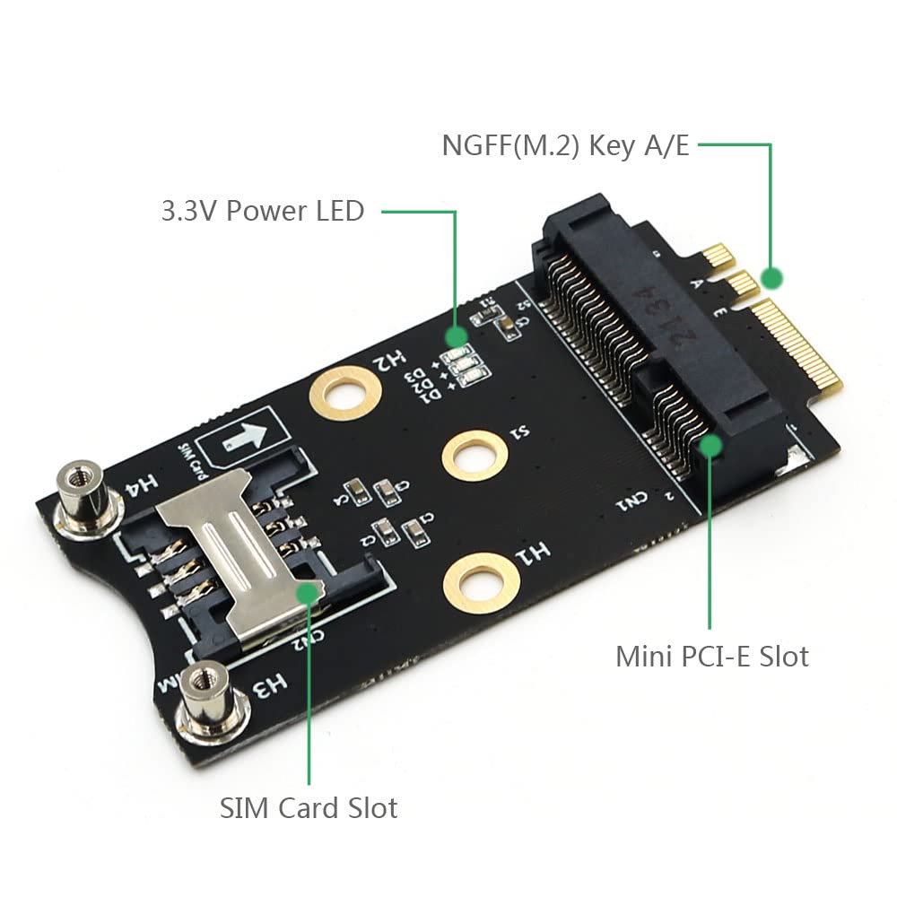 Mini PCI-E to M.2(NGFF) Key A/E Adapter with SIM Card Slot 2