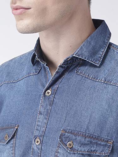 hangup Men's Checkered Regular fit Casual Shirt (DenimShirt_40_Blue 6