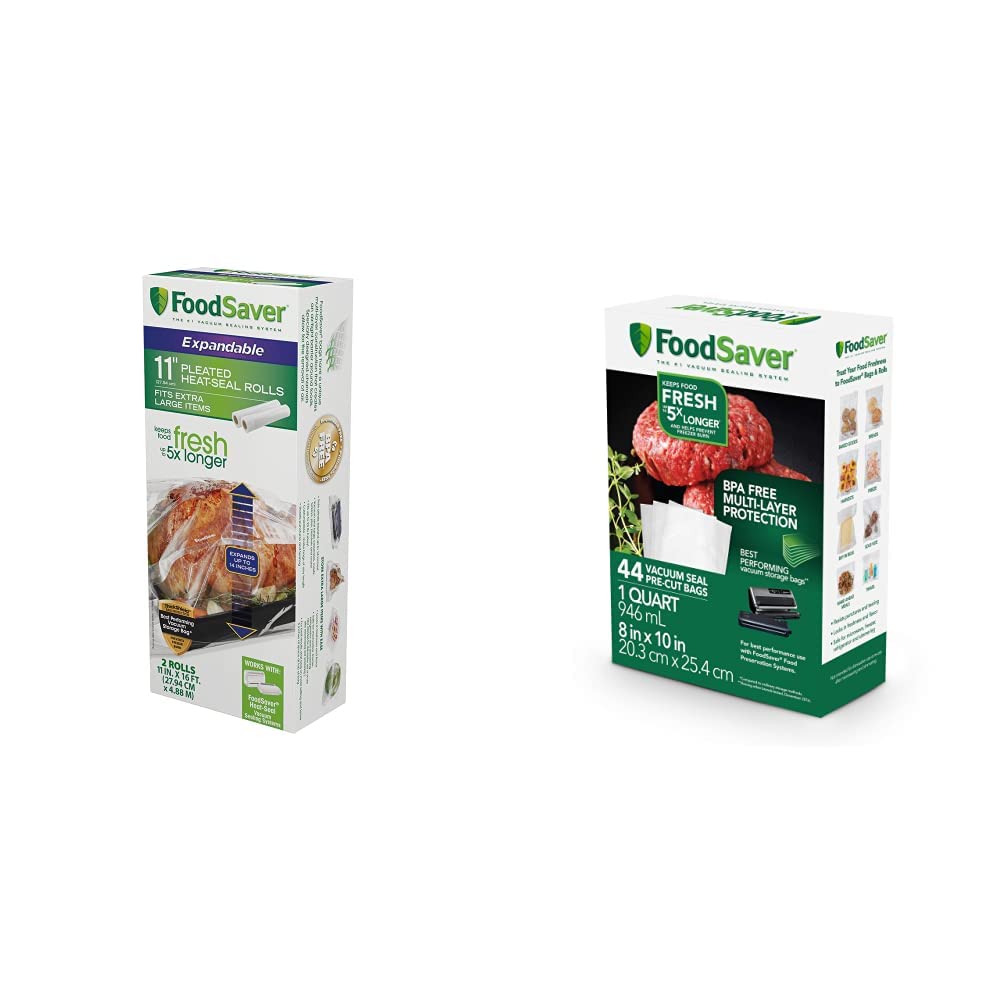 FoodSaver Vacuum Sealer Bags and Rolls for Airtight Food Storage, Sous Vide, and Custom Sizes (1 Quart Precut Bags (44 Count) + Expandable Rolls)