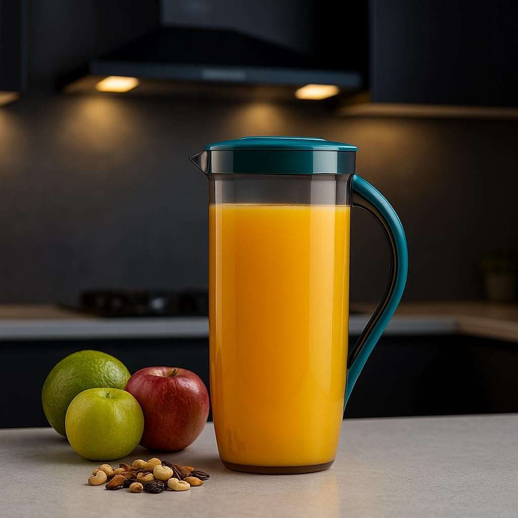 Plastic Water Jug 1.5 Liter for Fridge | Leak Proof Plastic Water Pitcher with Lid & Handle | Food Grade Lightweight Water Jug for Home, Kitchen, Dining Table & Office Use (Green LID) 4