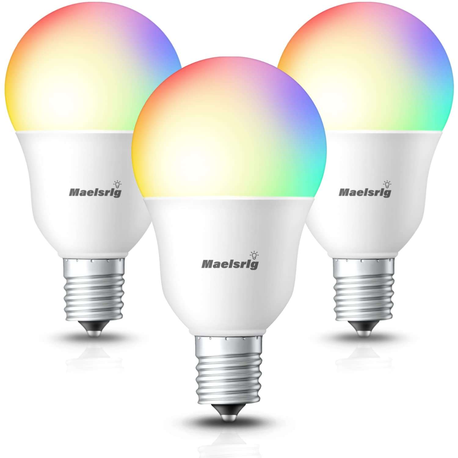 Maelsrlg E17 Intermediate Base Smart Bulb, LED WiFi Light Bulb, Smart Light Bulb That Work with Alexa & Google Assistant, A15 Color Changing Light Bulb, No Hub Required, 40W Equivalent 500LM, 3-Pack 1