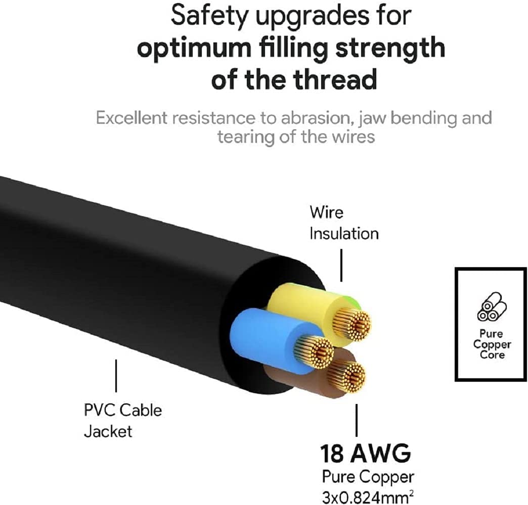 WeFly Power Cord 1.8M Replacement Power Cable, India Plug IEC Computer Mains Power Cable Cord for Desktop 3 pin Power Cable for PC Power Cable for Monitor SMPS and Printer, Power Supply, TV 6
