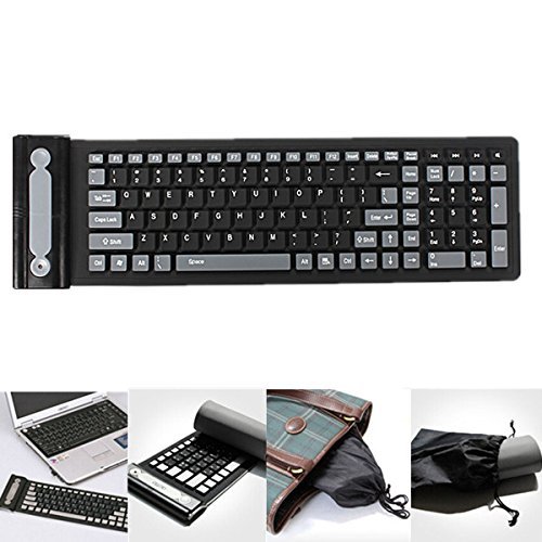BLUEXIN Waterproof Dustproof Portable Silicone Flexible Folding Roll Up Soft Rubber Keyboard Black 5