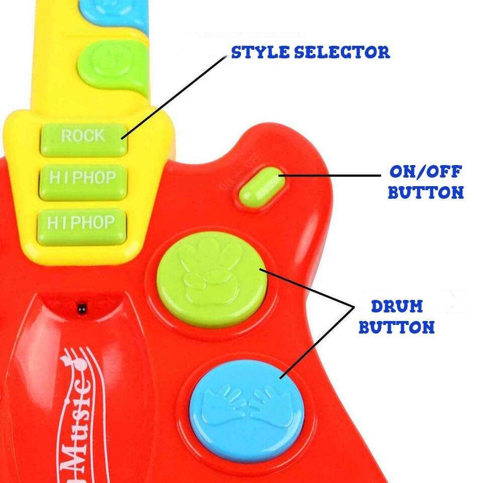 Dimple Kids Handheld Musical Electronic Toy Guitar for Children Plays Music, Rock, Drum & Electric Sounds Best Toy & Gift for Girls & Boys (Red) (Single) 3