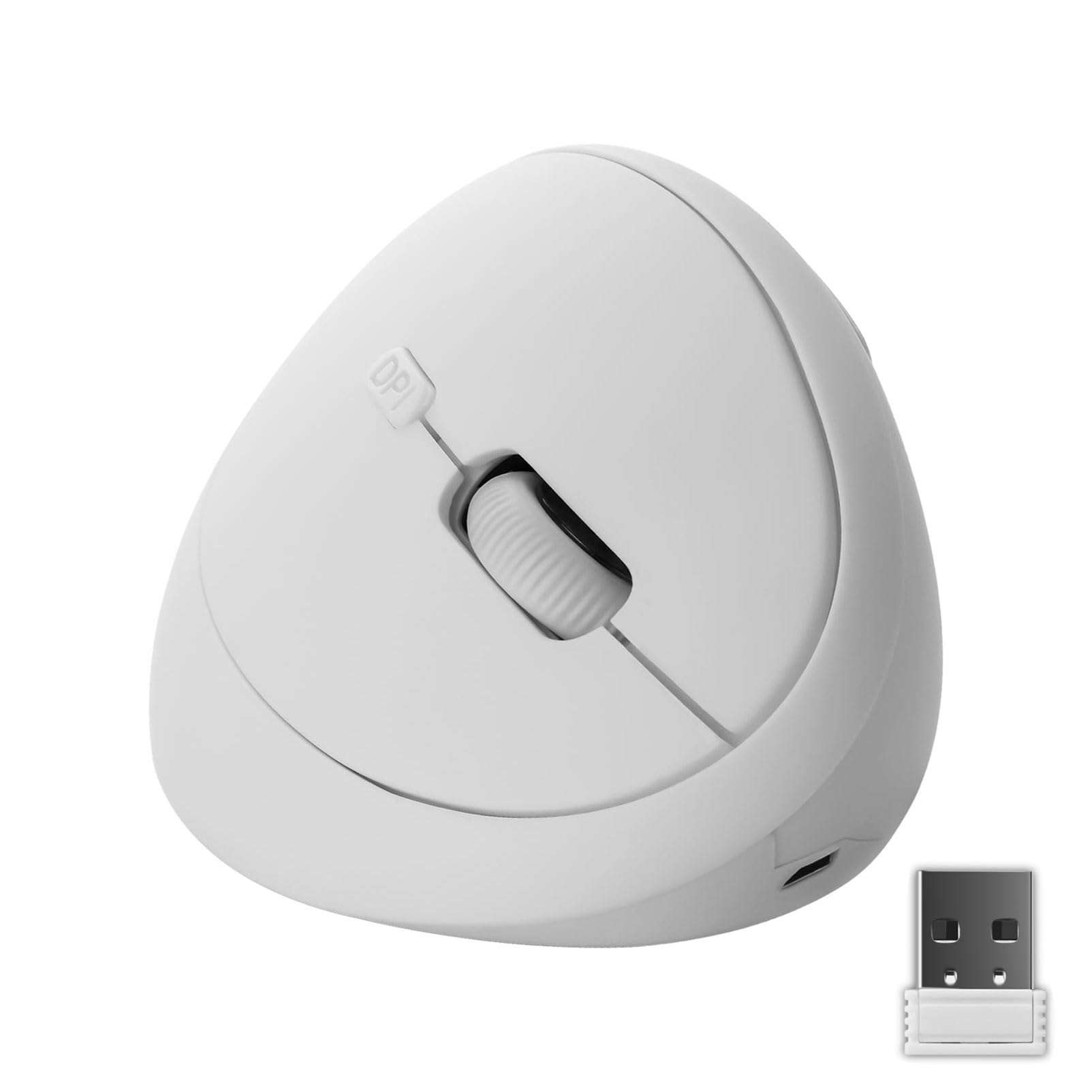 Ergonomic Wireless Vertical Mouse, Rechargeable 2.4G USB Portable Silent Optical Cordless Mouse with 6 Buttons 3 Adjustable DPI (800-1200-1600) for PC Desktop Laptop Notebook (White) 1