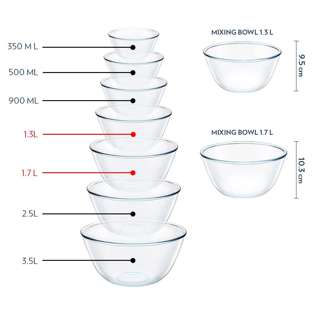 Borosil Glass Mixing & Serving Bowls, Oven & Microwave Safe Bowls, Set of 2, (1.3 L, 1.7 L), Borosilicate Glass, Clear Glass Baking Dish, 1.6 L, Transparent, 1 Piece Square Dish with Handle 5