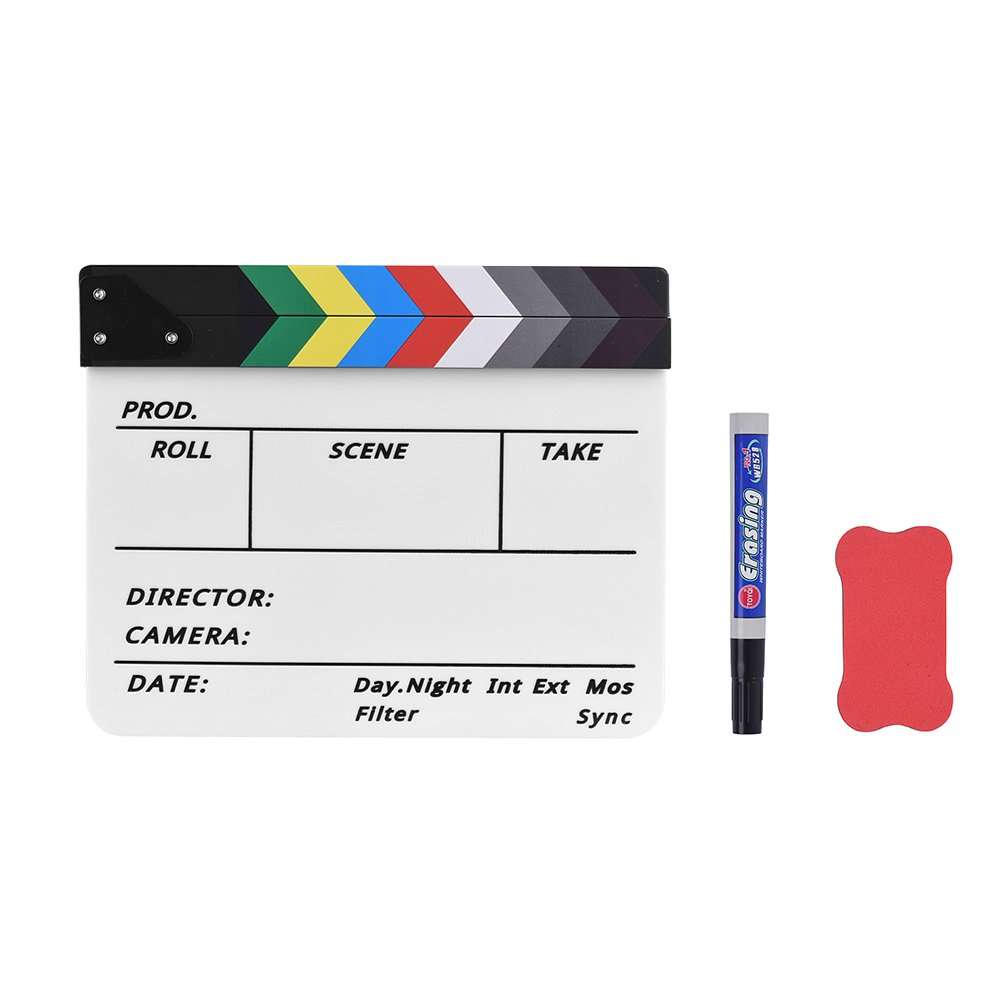 Tooarts Professional Acrylic Clapboard Dry Erase TV Film Movie Director Cut Action Scene Clapper Board Slate with Marker Pen Eraser 6