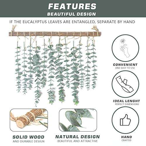 MEET ROSE Bathroom Decor Artificial Eucalyptus Wall Hanging Decor-Fake Eucalyptus Leaves Greenery Farmhouse Rustic Wall Hanging for Wedding，Bedroom，Kitchen，Nursery,Party Boho Home Decorations（Green） 3