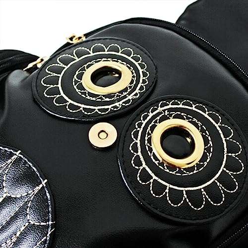Huasheng Suda Women Pu Leather Owl Cartoon Backpack Fashion Casual Satchel Small Backpack(black) 3
