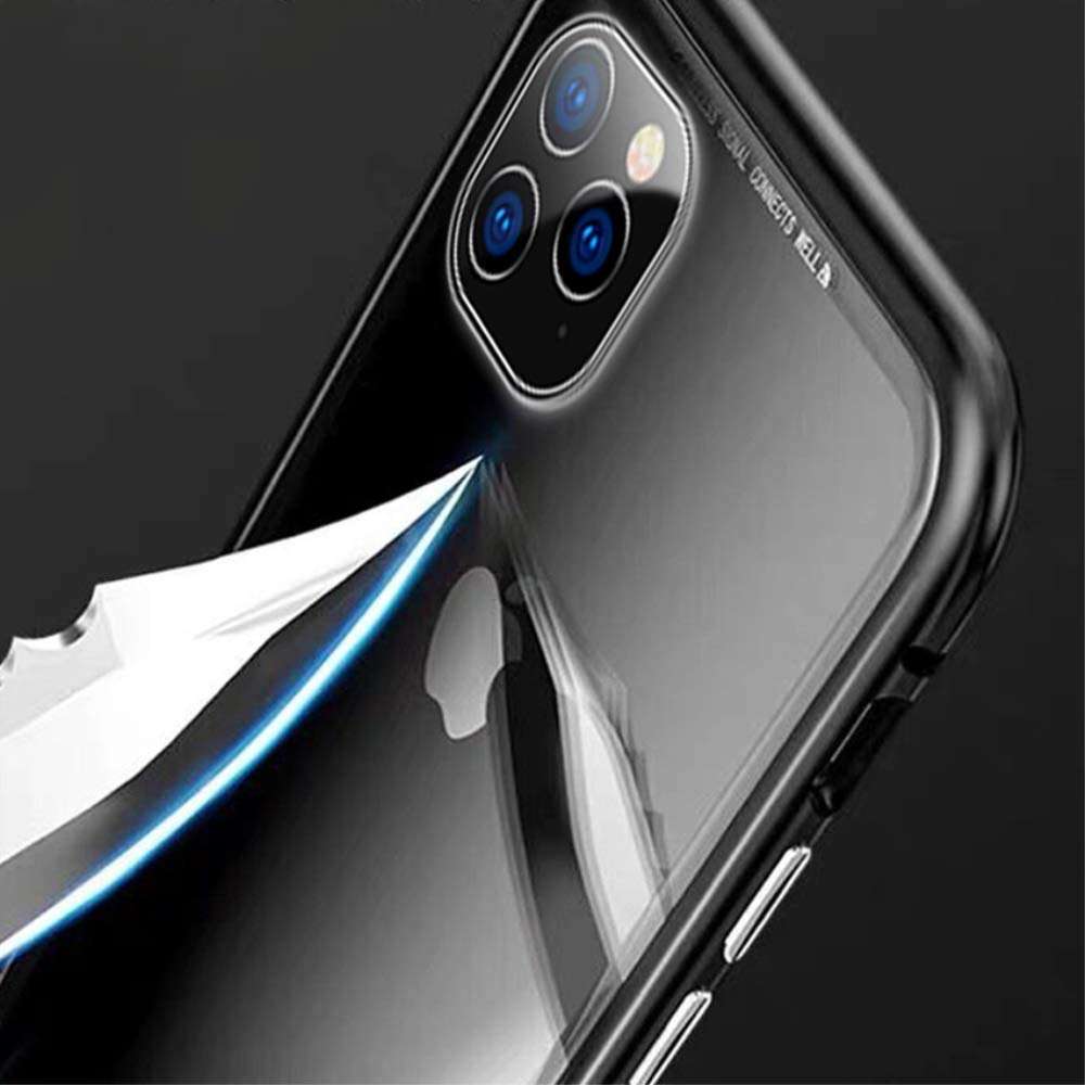 Navnika® Magnetic Adsorption Back Case Cover for Samsung Galaxy A6 Plus { 360° Full Body Protection Metal Frame Support Wireless Charge Ultra Thin Clear Hard Case (Black) 6