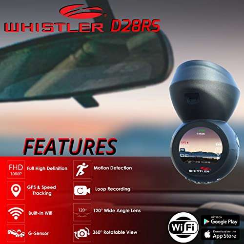 Whistler D28RS 1080P Dash Cam with Built-in WiFi, GPS Dashboard Camera, 1.2” LCD Screen, G-Sensor Security Camera for Car, Loop Recording, Parking Monitor, 120° Wide Angle Driving Recorder 2