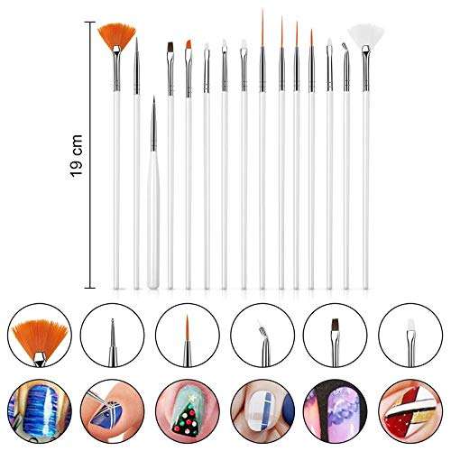 Trendy Club 15pcs Nail Art Painting Brush Set, Acrylic Nail Art Design Painting Drawing Polish Brush Pen Tools UV Gel Pen Different Pen Brushes DIY Nail Art Decoration Accessories(White) 3