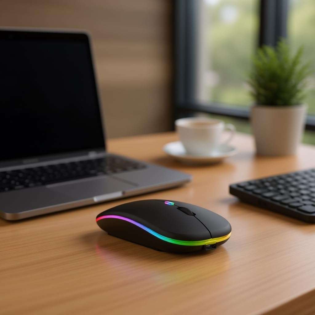 SNAPPSY Wireless Mouse | DualMode Bluetooth & 24GHz Connectivity Rechargeable Battery, Luminous LightBlue Glow for Notebook, Desktop, Laptop, 5