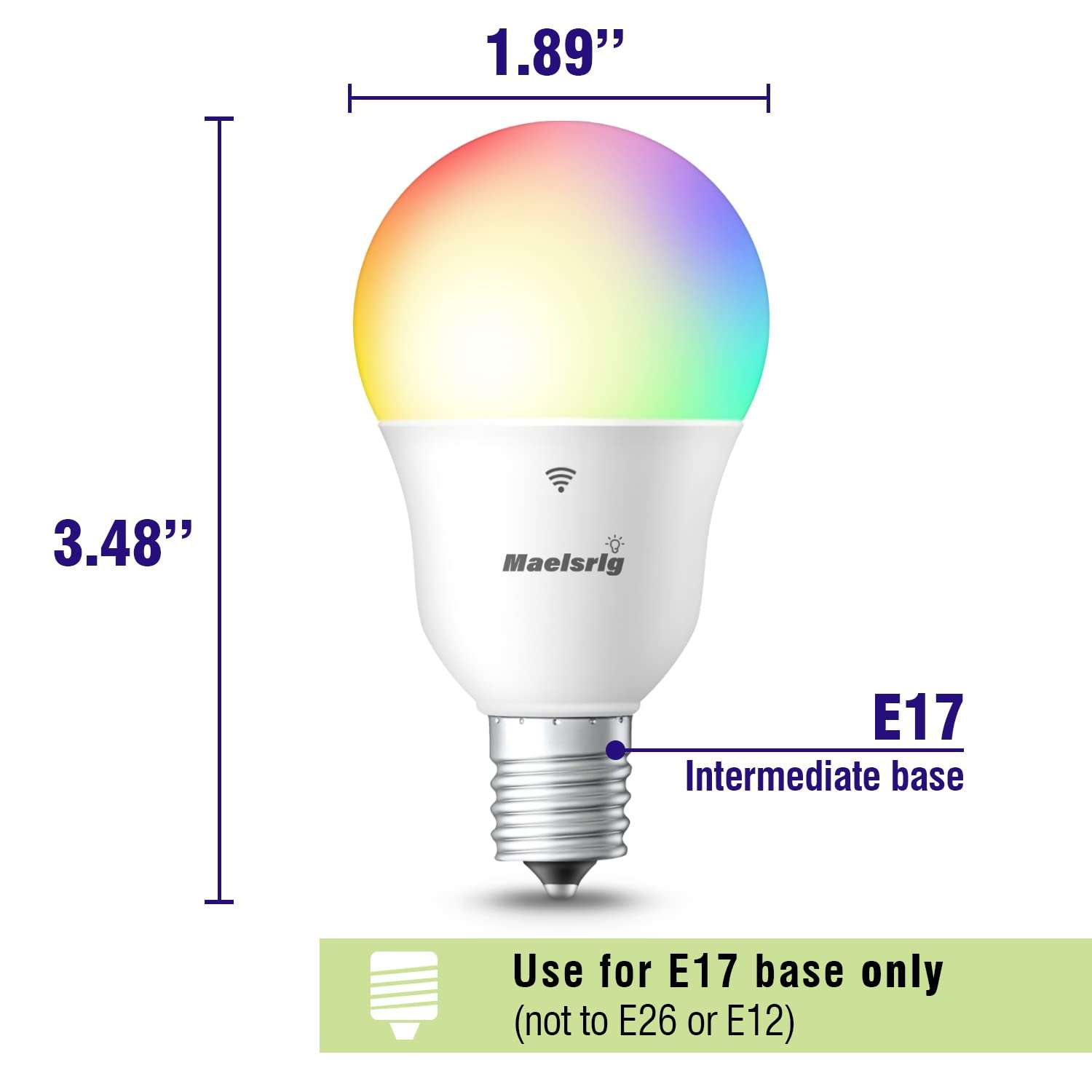 Maelsrlg E17 Intermediate Base Smart Bulb, LED WiFi Light Bulb, Smart Light Bulb That Work with Alexa & Google Assistant, A15 Color Changing Light Bulb, No Hub Required, 40W Equivalent 500LM, 3-Pack 3
