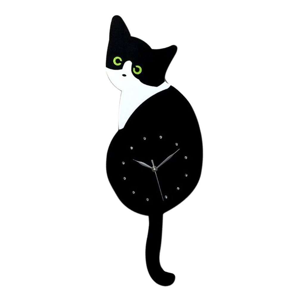 3D Tail Wagging Cat Dog Wall Clock Silence Clock Bedroom Home Decoration Green Eye Cat 1