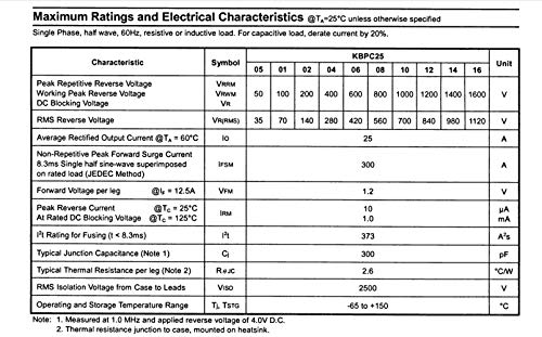 Bridgold 5pcs KBPC2510 2510 Bridge Rectifier Diode 25A 1000V Single Phase, Full Wave Electronic Silicon Diodes，4-Pin 5