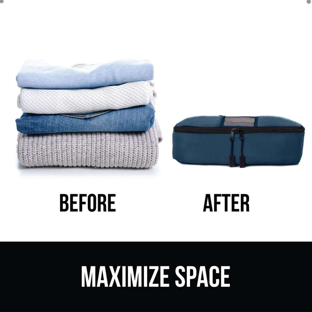 Gorilla Grip Packing Cubes and Car Seat Travel Bag, Cubes 8 Pack Navy, Travel Essentials for Suitcases, Bag Size 34x 18 In Blue, Tear Resistant, 2 Item Bundle 6