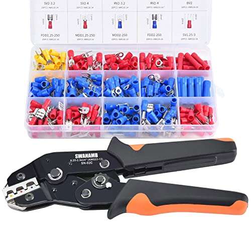 SWANAMB Wire Crimping Tool Kit AWG 23-13 With 280 PCS Insulated Wire Electrical Connectors - Butt, Ring, Spade, Quick Disconnect - Crimp Terminals Cable Lugs Assortment Kit Crimping plier Set 1