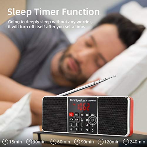 PRUNUS J-288 Portable Radio AM FM Radio with Bluetooth Speaker, Sleep Timer, Power-Saving Display, Ultra-Long Antenna, AUX Input & USB Disk & TF Card MP3 Player, NO Manual Preset 5