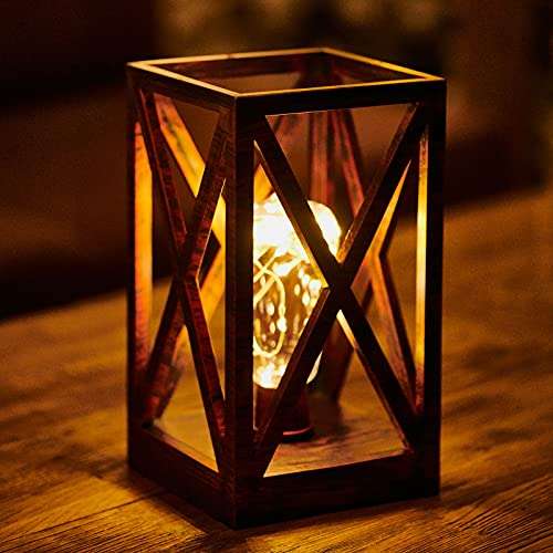 Lantern Decorative with Timer and Fairy Light Lamp - Rustic Farmhouse Lantern Decor,Solid Constructed Battery Powered Vintage Lantern for Table ,Home and Shelf Decor 3