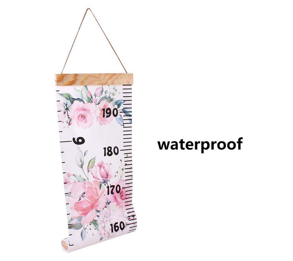 XINGZI Kids Baby Growth Chart Ruler 8 x 79 inch Wood Frame Height Measure Chart Canvas Pink Flower Hanging Removable Wall Ruler Wall Decor Nursery Decoration for Kids Girls Boys Toddlers Gift 5