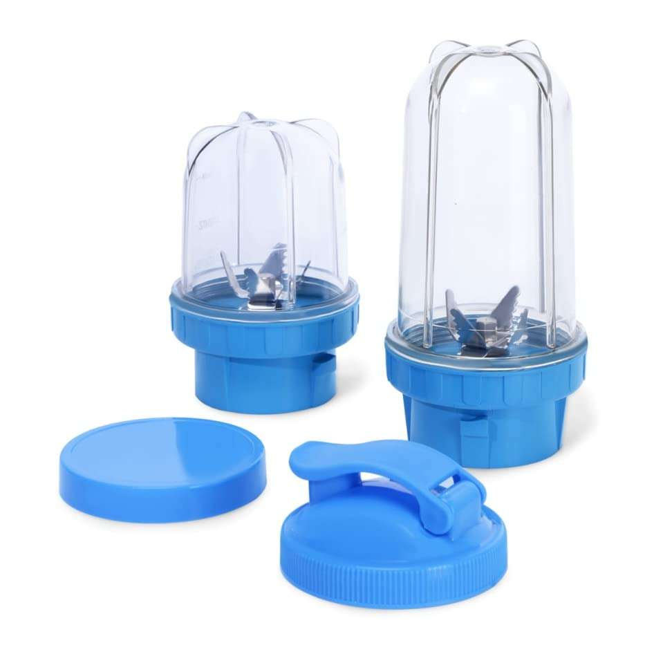 GLS EXPERTS Deluxe Bullet Juicer Jars 350ml & 550ml - Compatible with many Mixers (Free Sipper and Cover Caps) (Blue) 1