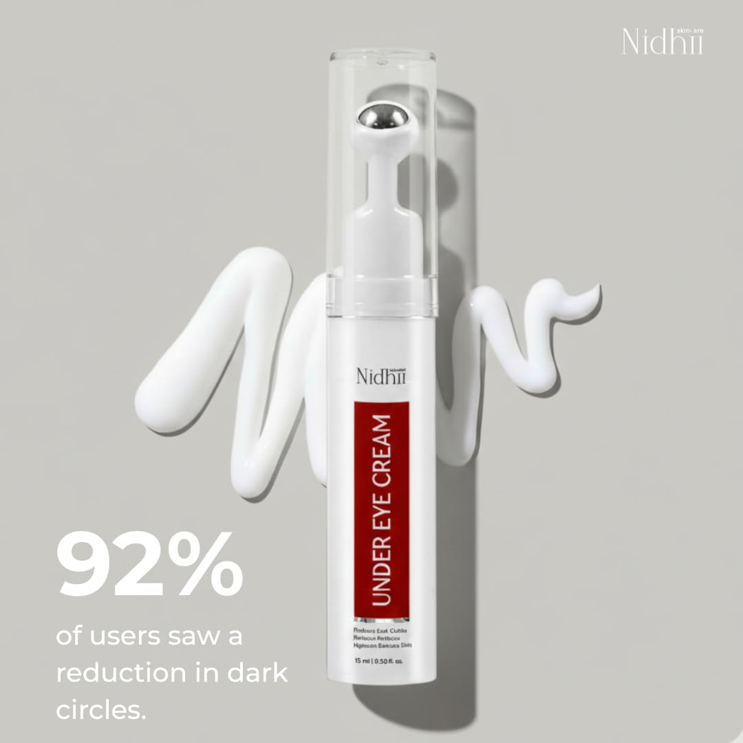 Nidhii Skincare Under Eye Cream for Dark Circles, Puffiness & Fine Lines | With Caffeine, Alpha Arbutin & Ceramides | Hydrating Eye Gel for Women & Men | 15gm 4
