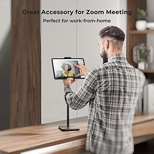 proffisy iPad Stand 21" Height Adjustable Tablet Stand for Table with 360 Degree Rotation Heavy Duty Aluminum Tablet Stand for iPad Pro Air Mini Samsung Lenovo Tab Xiaomi Pad and Cellphone,Black 5