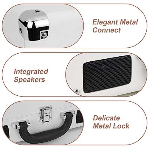 Vinyl Record Player Wireless Turntable Bluetooth 3-Speed Portable Vintage Suitcase with Built-in Speakers, Includes Extra Stylus, RCA Out, AUX in 6