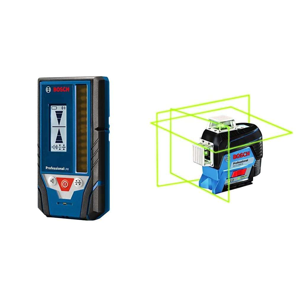 Bosch LR8 Line Laser Receiver with Bosch GLL3-330CG 360-Degree Green Beam Three-Plane Leveling and Alignment-Line Laser 1