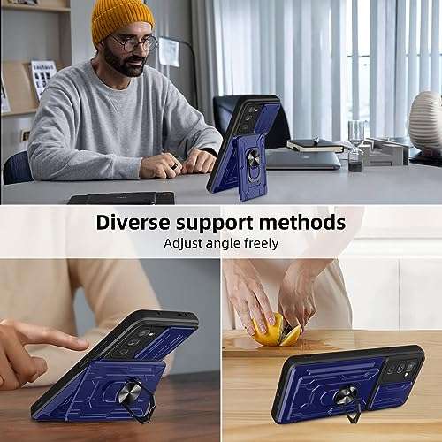 Galaxy S20 FE 5G Case, Designed for Samsung S20FE Phone Cases with Screen Protector Detachable Card Holder Slot Ring Kickstand Military Grade Heavy Duty Shockproof Protective Cover Men 6.5 inch Blue 3