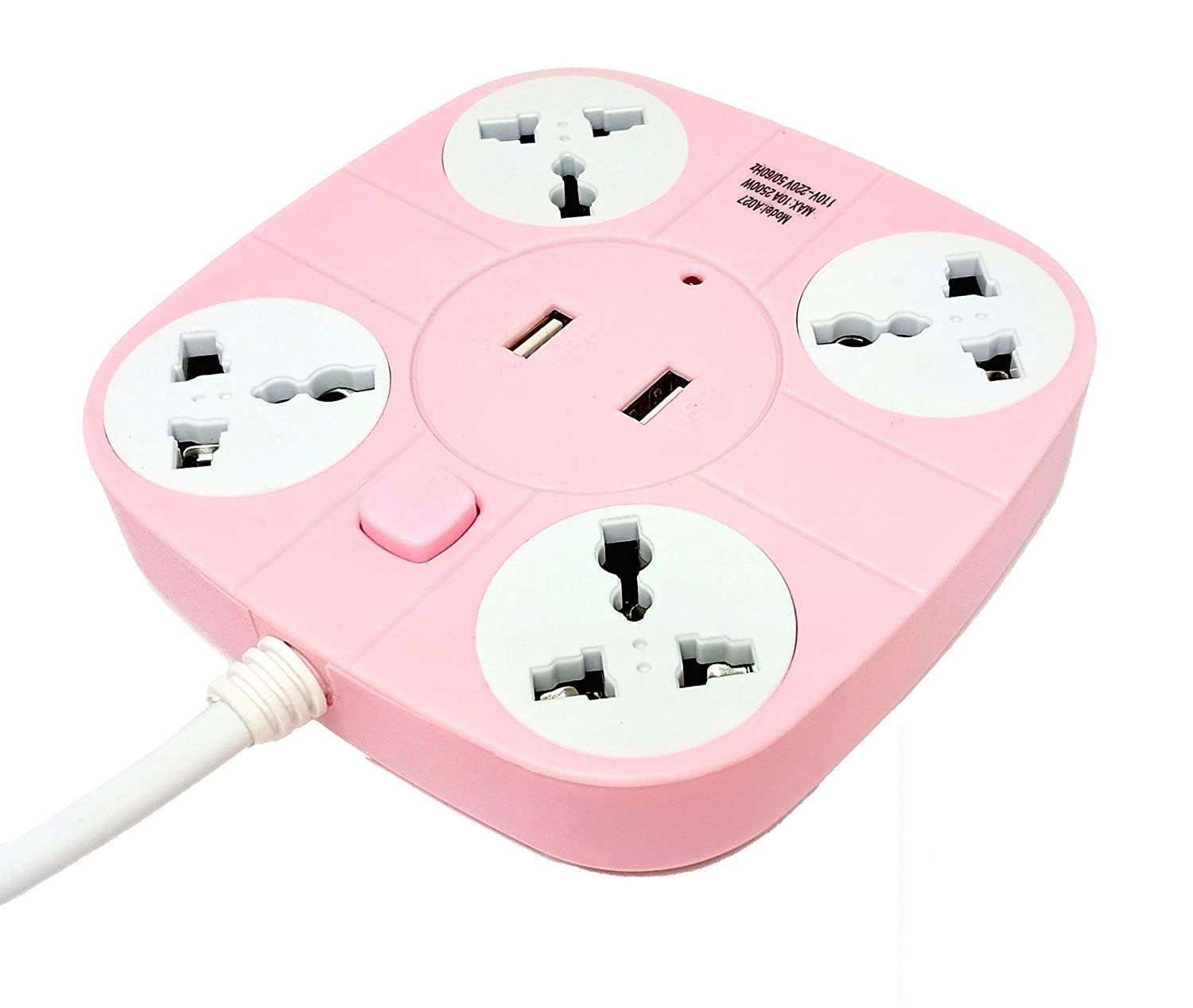 Gilhot® Extension Board with USB [Fire Proof] [Shock Proof] 2 USB Port, Universal 4 Socket 10 AMP [6.2 Feet Long Cord] Extension Cord for Home Office Use. 1