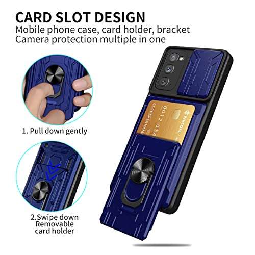 Galaxy S20 FE 5G Case, Designed for Samsung S20FE Phone Cases with Screen Protector Detachable Card Holder Slot Ring Kickstand Military Grade Heavy Duty Shockproof Protective Cover Men 6.5 inch Blue 5