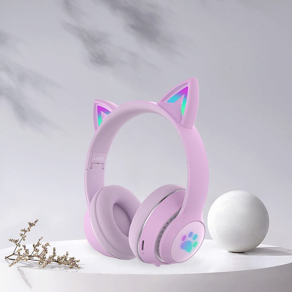 J3DFGFLR Colorful Led Gaming Headset Wireless Headphones with Microphone Over-Ear Foldable 3.5Mm Detachable HiFi Sound Earphones Gamers Pc - Purple 6