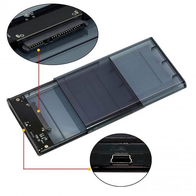 ULTRABYTES 2.5 inch Transparent USB 2.0 External Hard Drive Enclosure USB 2.0 Mini to SATA Hard Disk Box Hard Drive SSD/HDD (Transparent Black)(UB-BLK-2.0) 4