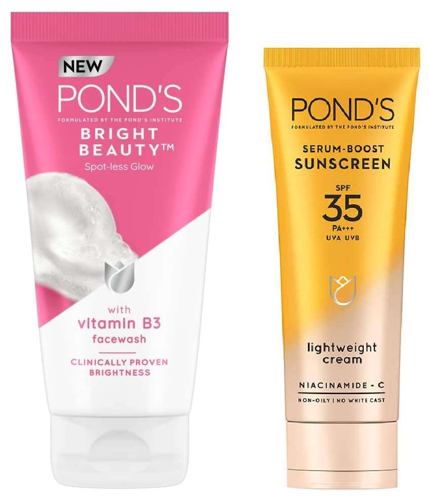 POND'S Serum boost sunscreen prevent and fade dark patches & Ponds Bright Beauty Spotless Glow Facewash with Vitamin B3 150g Combo 1