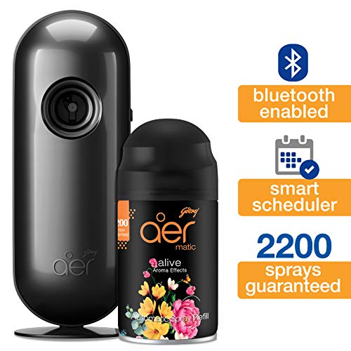 Godrej aer Smart Matic - BLUETOOTH ENABLED Automatic Air Freshener Kit, Alive 225ml (134g) and Godrej aer pocket, Bathroom Air Fragrance - Assorted Pack of 5 (5x10g) 3